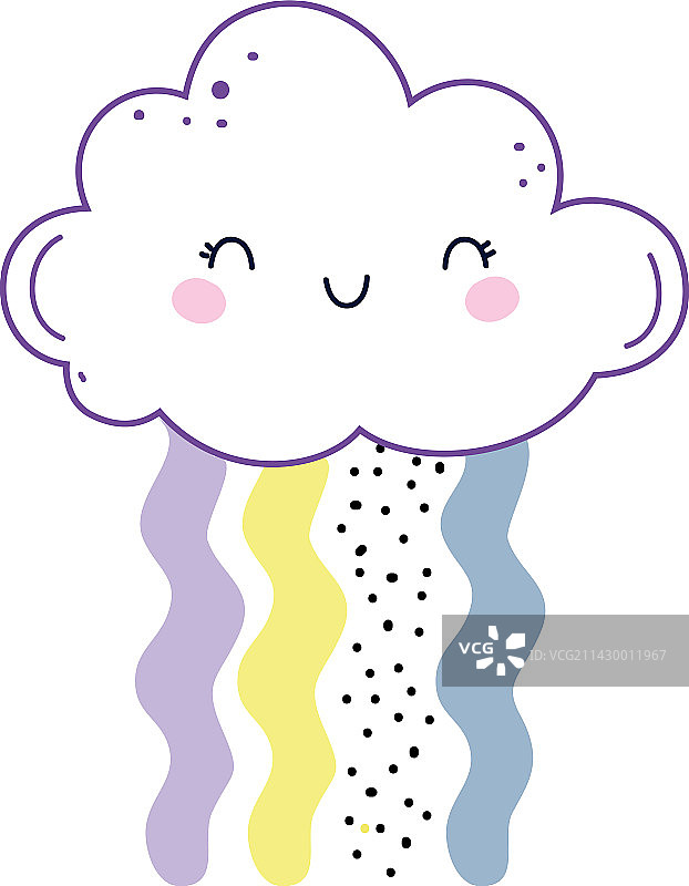 可爱蓬松的云朵，带着微笑的脸庞和倾泻而下图片素材