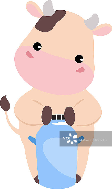 拿着一桶牛奶的可爱快乐的小牛图片素材