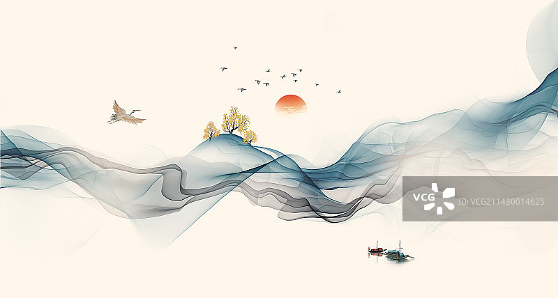 新中式抽象意境水墨画山水画图片素材