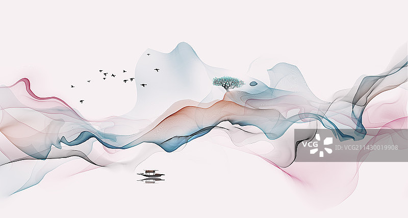 新中式抽象意境水墨画山水画图片素材