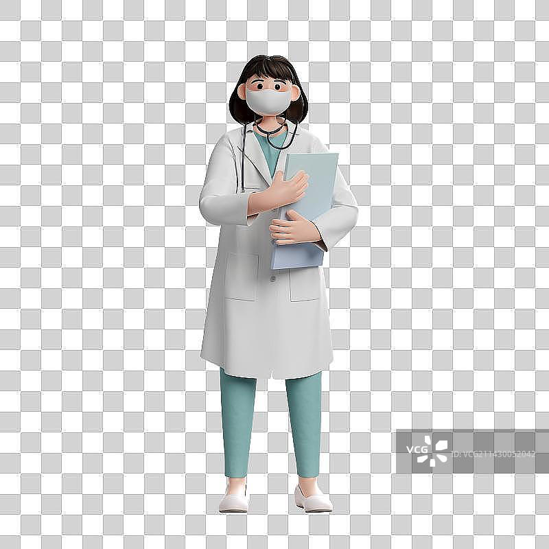 3D卡通风格戴口罩的女性医生形象免抠元素图片素材
