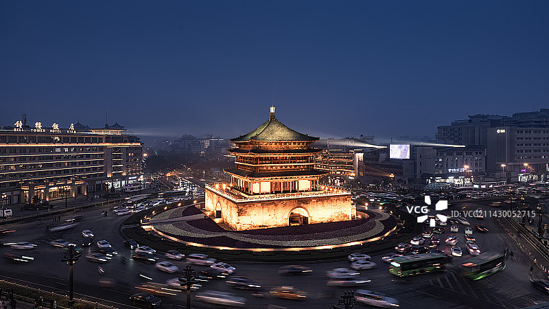 车如流水马如龙（西安钟楼）图片素材