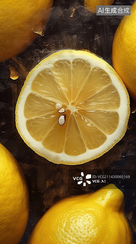【AI数字艺术】冻在冰里的柠檬片图片素材