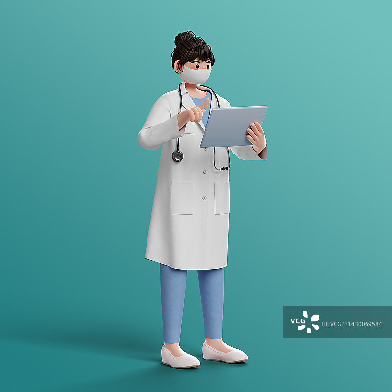 3D卡通风格女性医生形象可编辑插画图片素材