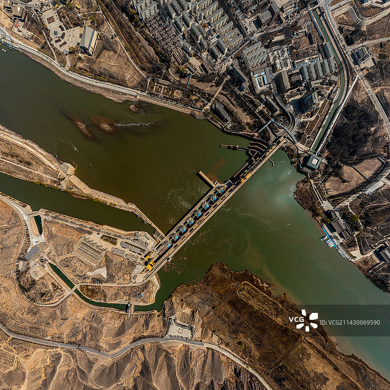 宁夏青铜峡地标航拍初春20230327图片素材