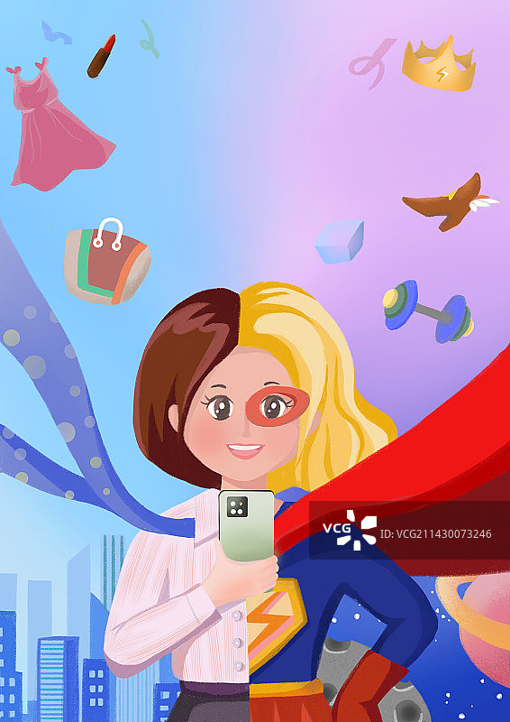 白领女孩手机购物变身图片素材