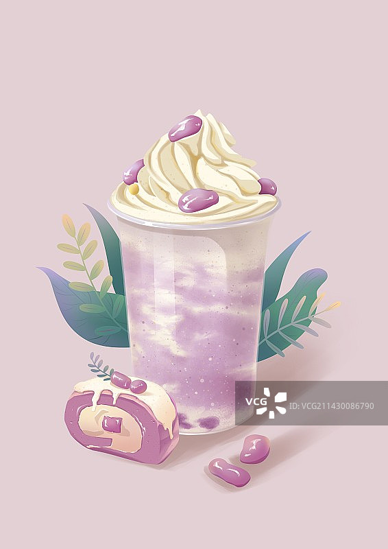 芋泥啵啵牛乳茶插画设计图片素材