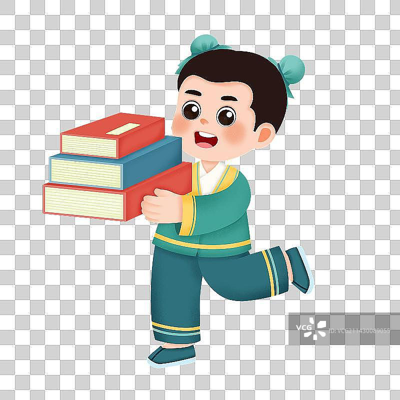穿着传统服装的可爱孩子拿着书籍图片素材