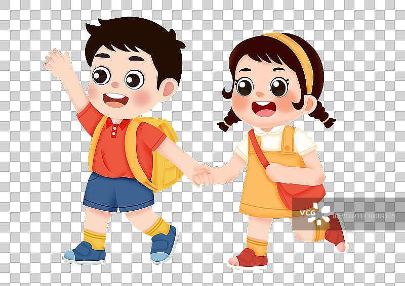 小孩手牵手去上学，幼儿园，儿童图片素材