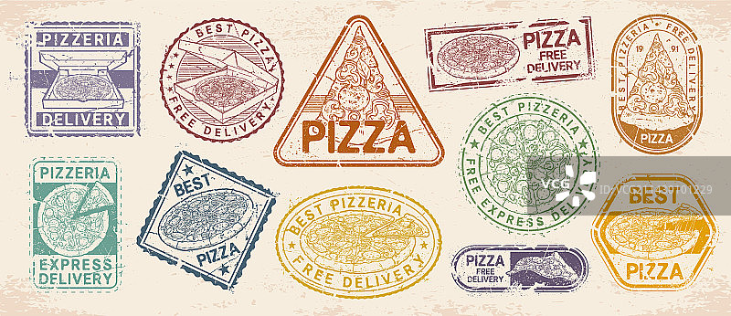 复古彩色披萨贴纸图片素材