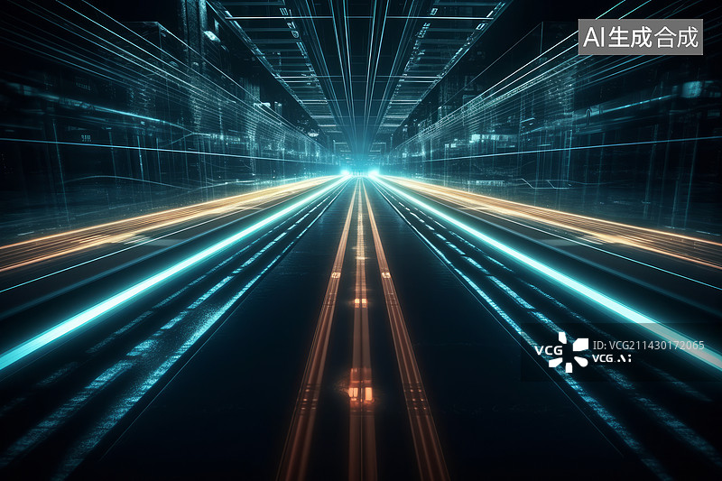 【AI数字艺术】城市道路汽车流光图片素材