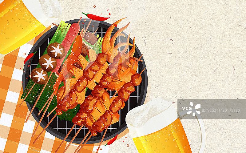 夏季烧烤BBQ美食插画海报图片素材