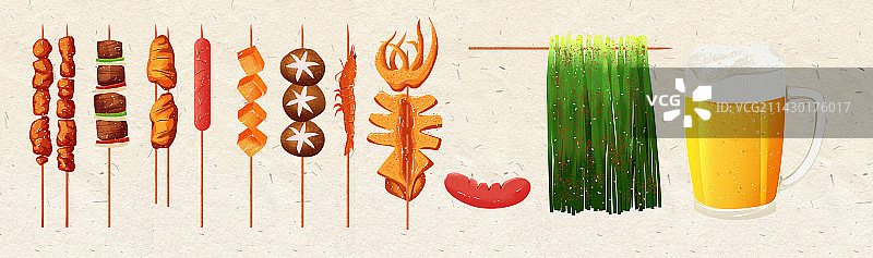 夏季烧烤BBQ美食插画海报图片素材