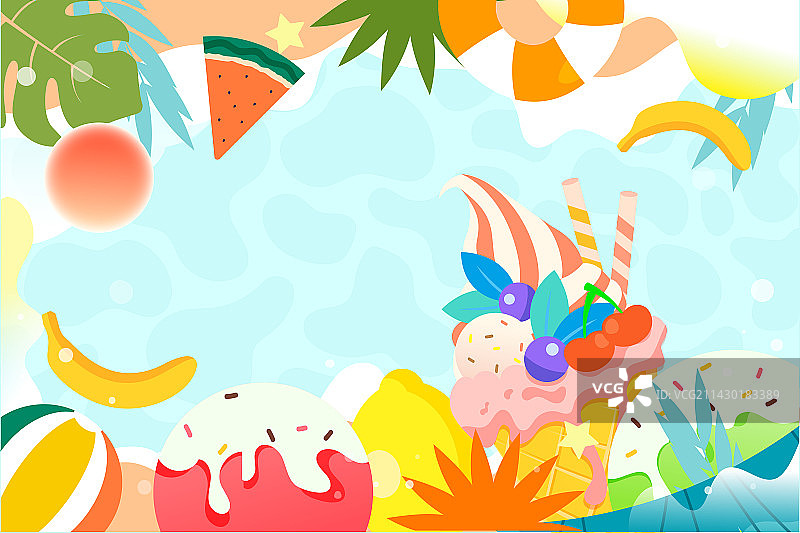 夏至立夏节气夏天吃冰淇淋雪糕冰棒美食插画图片素材