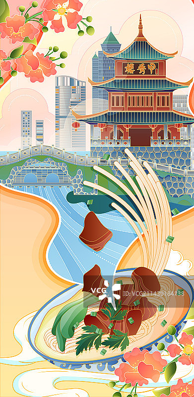 牛肉粉甲秀楼紫薇花-贵阳城市海报图片素材