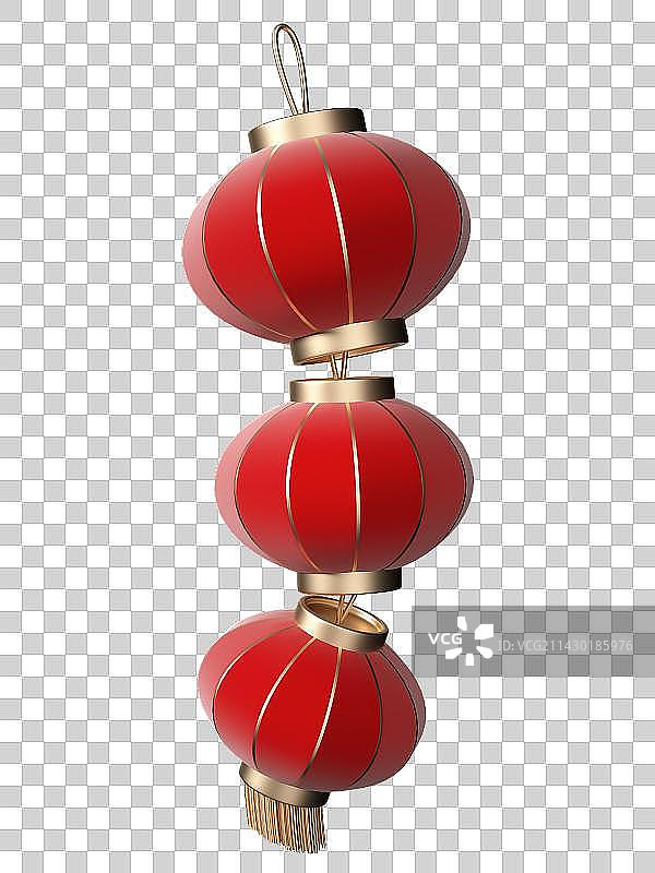 免抠3D一串三个灯笼装饰国风国潮庆祝节日新年春节传统素材图片素材