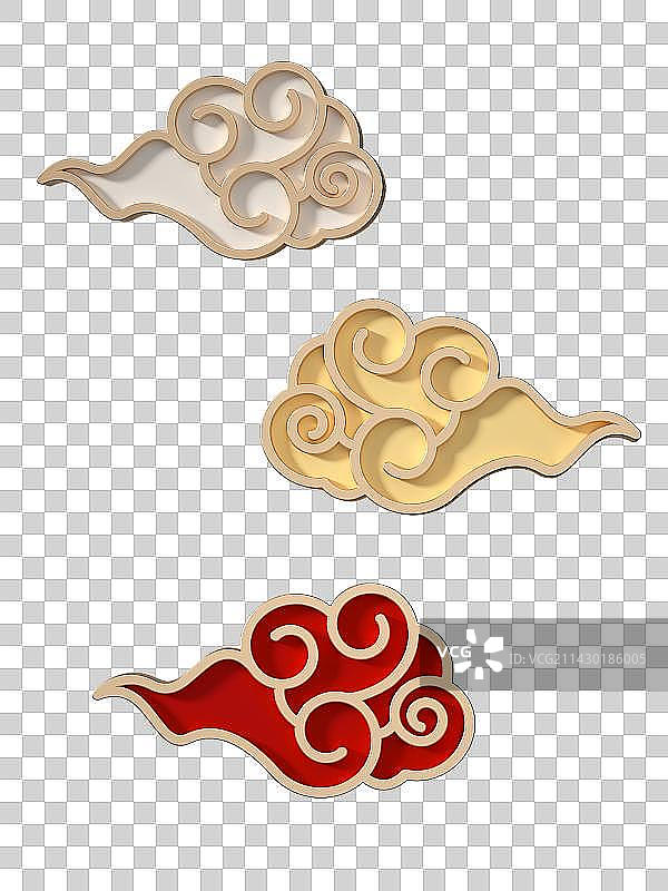 免抠3D三色祥云云朵装饰国风国潮庆祝节日新年春节传统素材图片素材