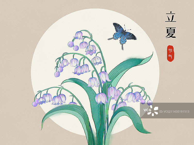 节气花卉铃兰花中国风插画图片素材