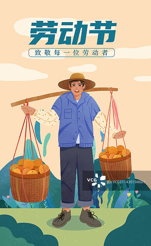五一国际劳动节劳动者农民人物插画海报图片素材
