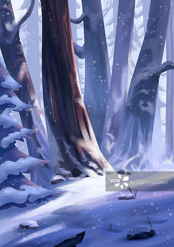 冬天飘雪的树林图片素材