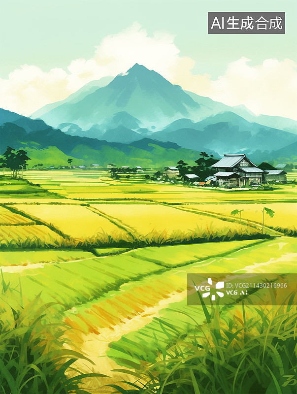 【AI数字艺术】节气农产品农业乡村振兴水彩风景大米包装插画设计图片素材