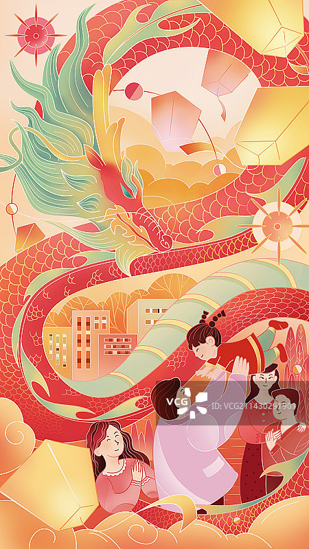 中国风红色喜庆新年创意插画图片素材