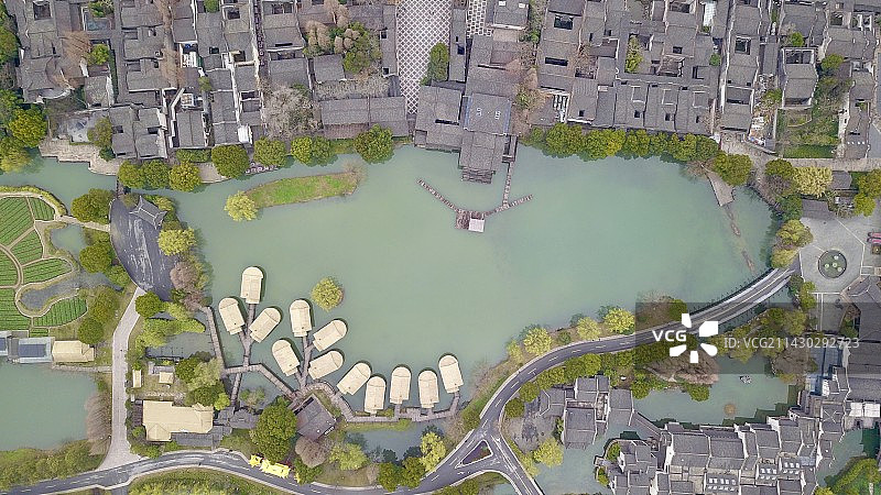 航拍乌镇山水建筑自然风光图片素材