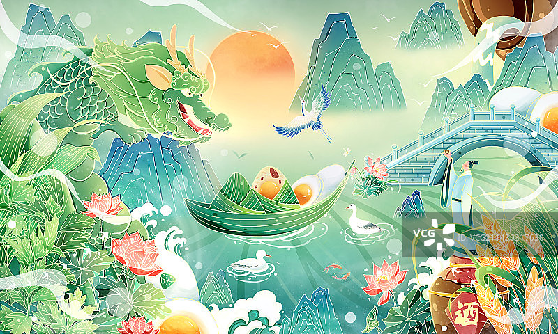 端午节粽享端午国潮包装插画图片素材