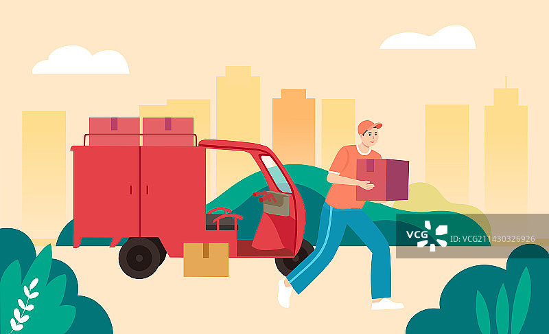 快递员下货送货插画图片素材