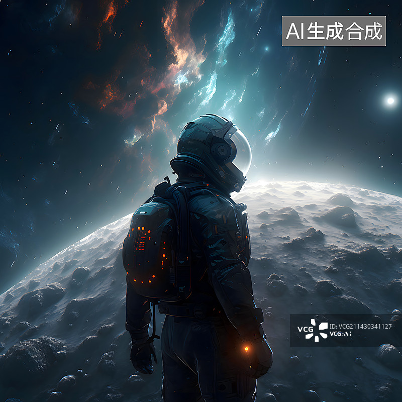 【AI数字艺术】侧面宇航员背景星球图片素材