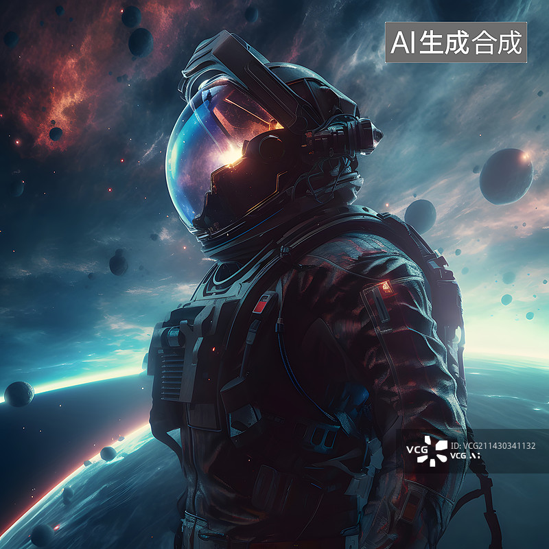 【AI数字艺术】侧面宇航员背景星球图片素材