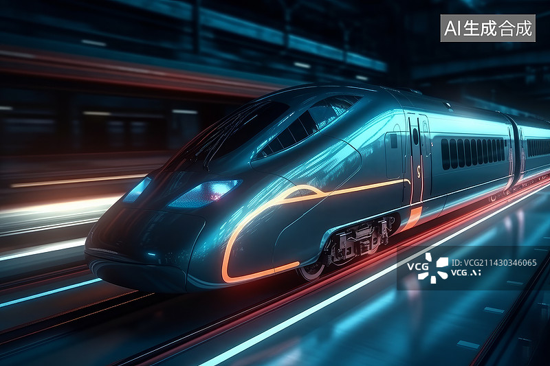 【AI数字艺术】科技感列车图片素材