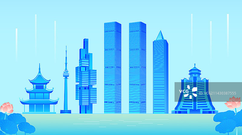贵阳城市天际线矢量地标建筑插画，贵州省旅游电商金融经济科技广告全球化图片素材