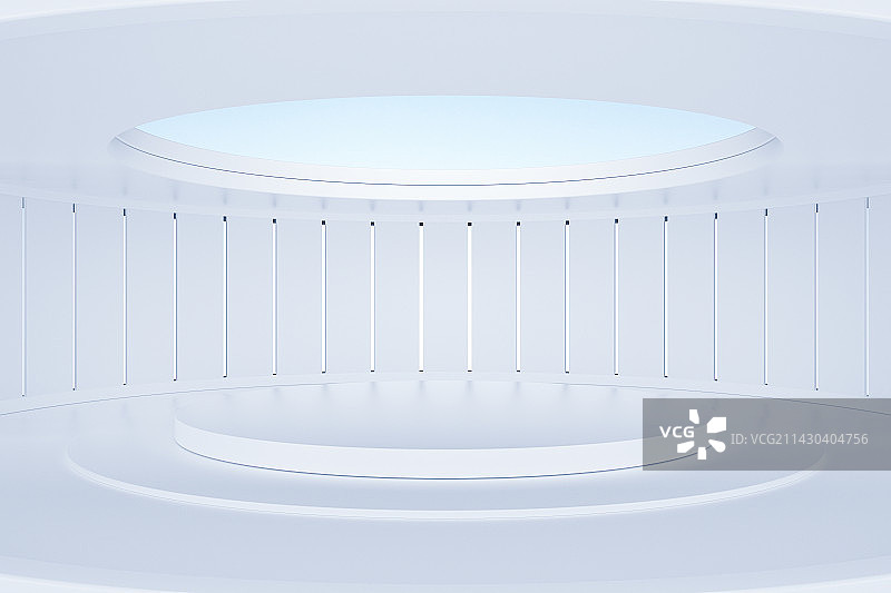 白色的室内空间和圆形展台背景图片素材