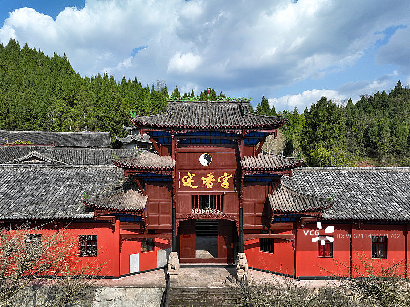 四川省遂宁市蓬溪县高峰山景区游客中心定香宫航拍图片素材