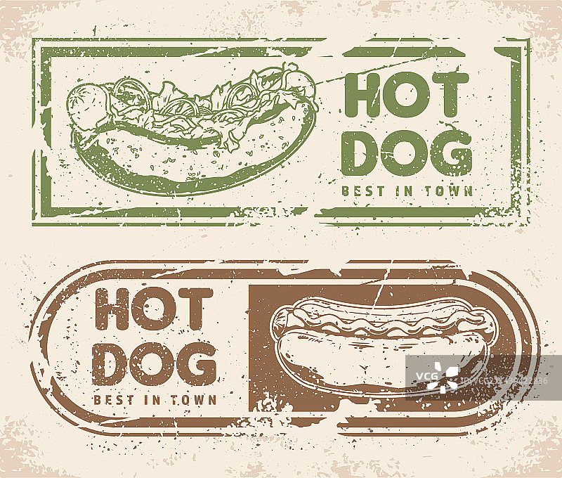 热狗复古单色标签图片素材