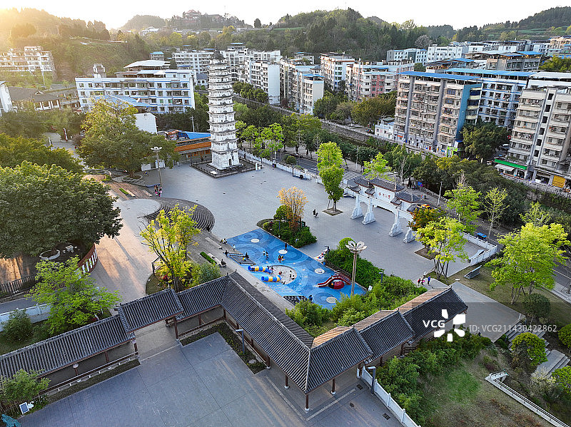 四川省遂宁市蓬溪县奎阁公园白塔公园航拍图片素材