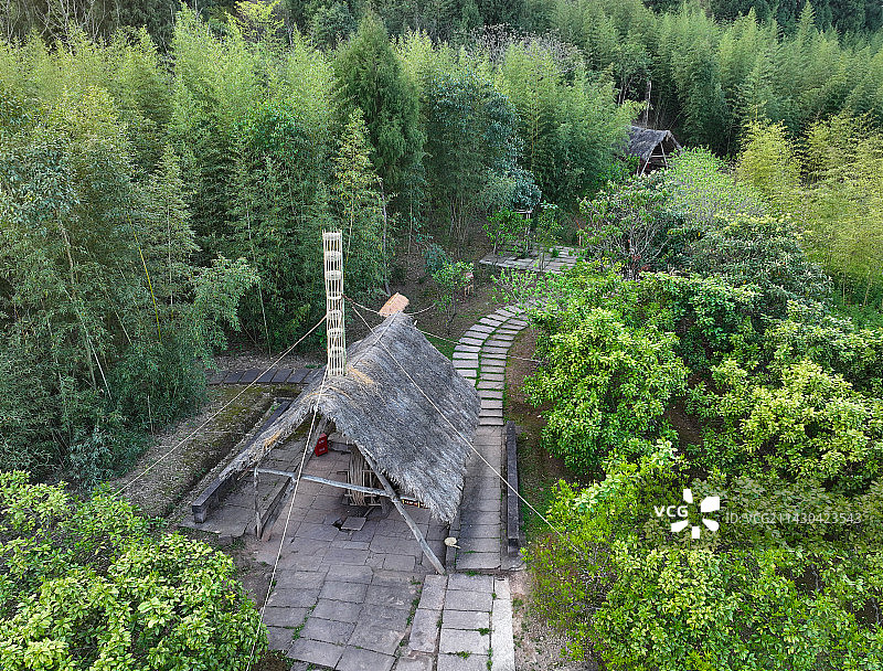 四川省遂宁市大英县卓筒井镇卓筒小井宋代钻遗址航拍图片素材