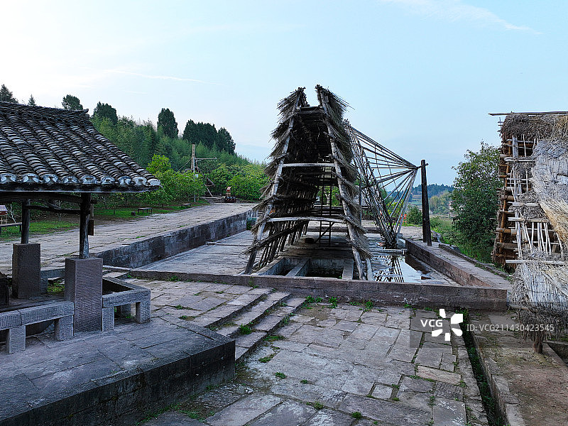 四川省遂宁市大英县卓筒井镇卓筒小井宋代钻遗址航拍图片素材