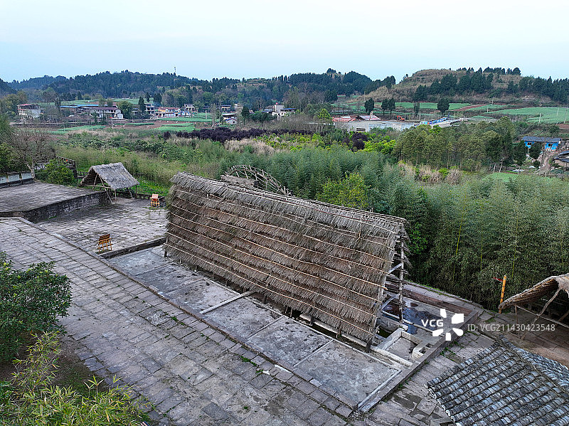 四川省遂宁市大英县卓筒井镇卓筒小井宋代钻遗址航拍图片素材