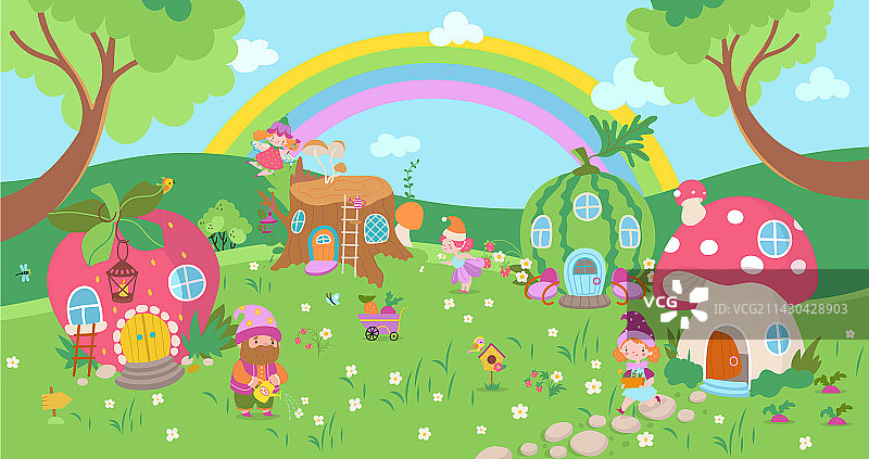 森林林地中的园林侏儒村庄图片素材