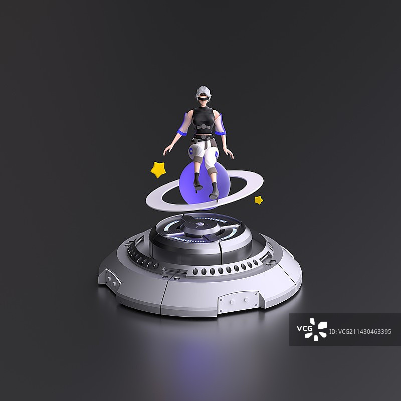 3D渲染科技感元宇宙女孩场景图片素材