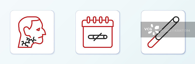 香烟、咽喉癌与禁止吸烟线条组合图片素材