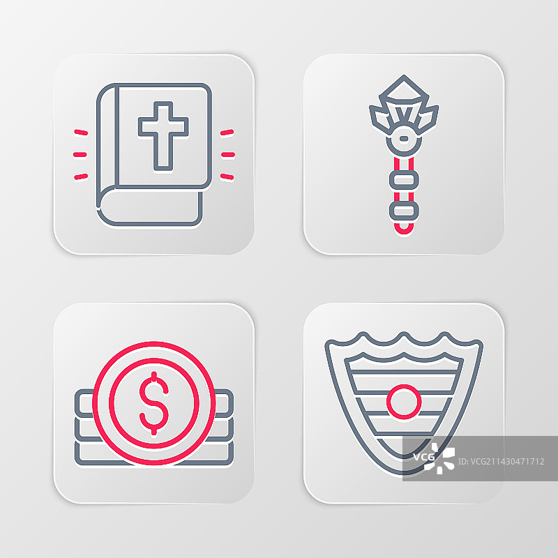 盾牌古币魔杖圣物线条设计图片素材