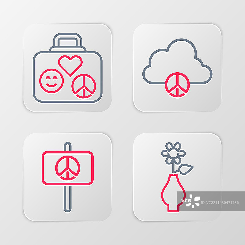 线条花卉、花瓶、和平云和手提箱图片素材