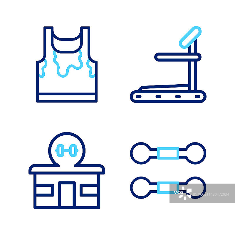 哑铃、健身房建筑、跑步机线条组合图片素材