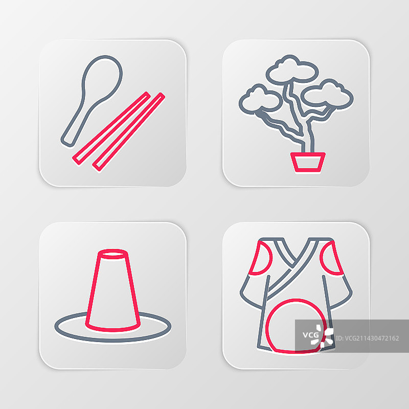 线条和服、韩国帽子、盆景和食物图片素材