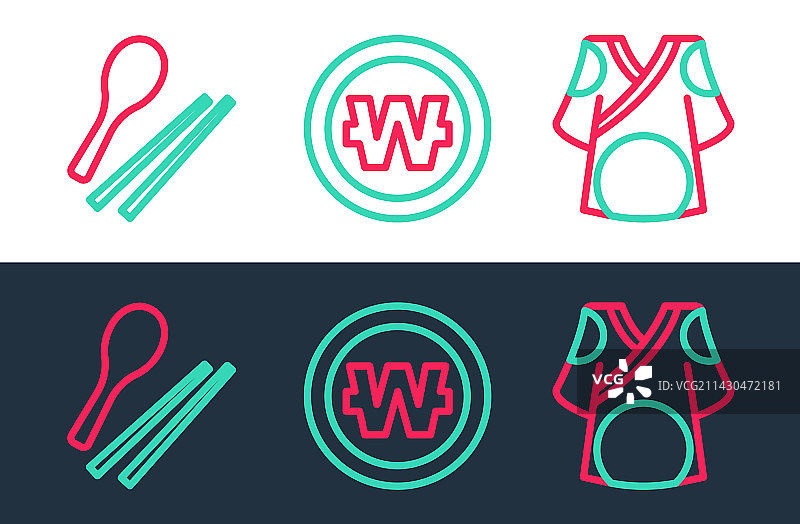 和服食物筷子线条组合图片素材