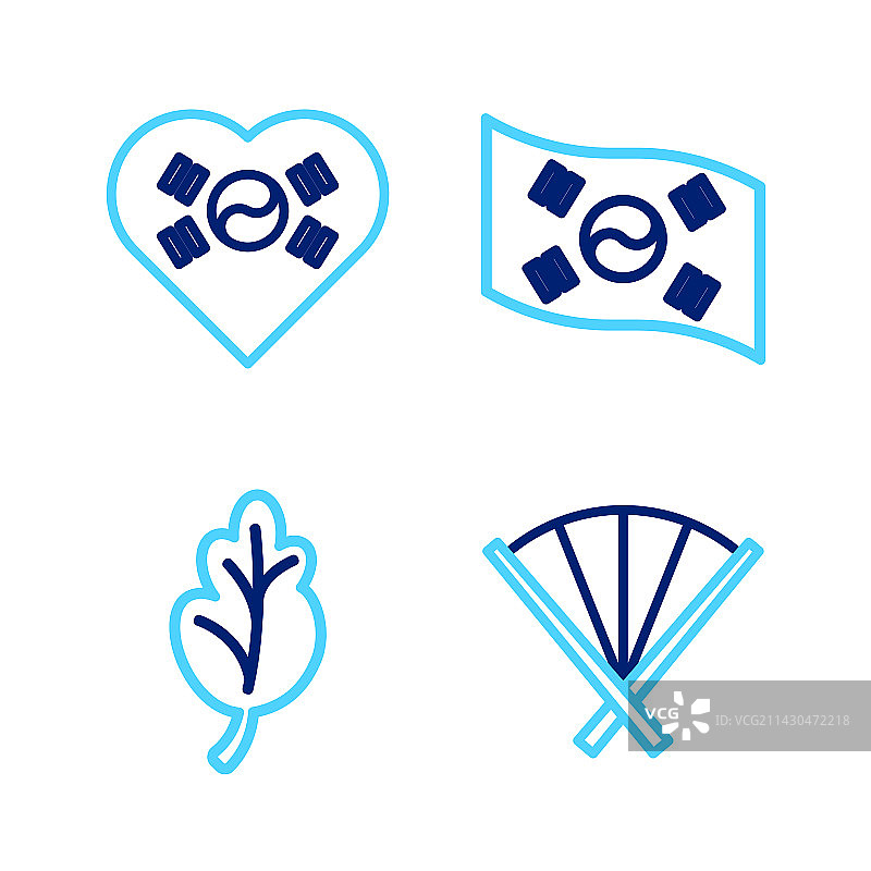 传统扇子韩国泡菜韩国国旗线条组合图片素材