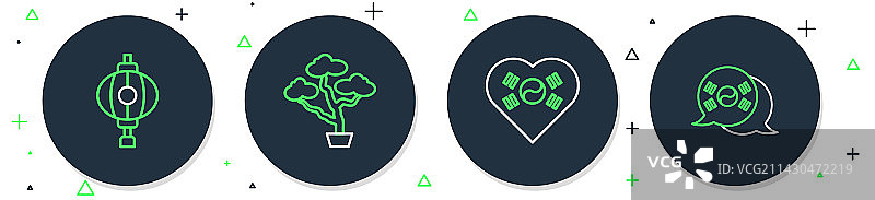 线条图案：盆景、爱心与韩国图片素材